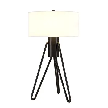 25" Black Metal Two Light Tripod Table Lamp With White Drum Shade