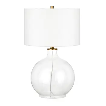 24" Clear Glass Table Lamp With White Drum Shade