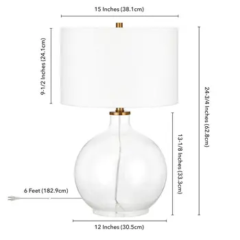 24" Clear Glass Table Lamp With White Drum Shade