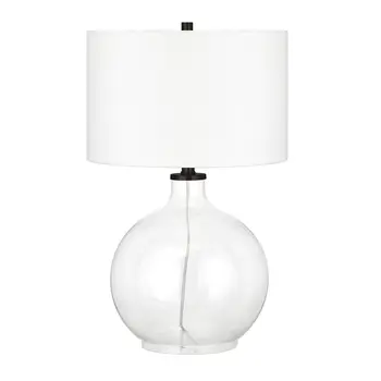 24" Clear Glass Table Lamp With White Drum Shade