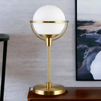 21" Brass Metal Globe Table Lamp With Clear Globe Shade