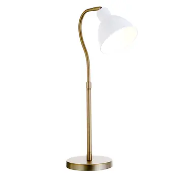 25" Brass Metal Arched Table Lamp With White Dome Shade