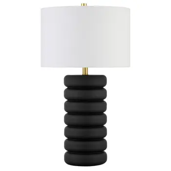 25" Black Ceramic Table Lamp With White Drum Shade