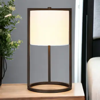 22" Black Metal Table Lamp With White Drum Shade