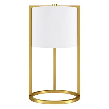 22" Brass Metal Table Lamp With White Drum Shade