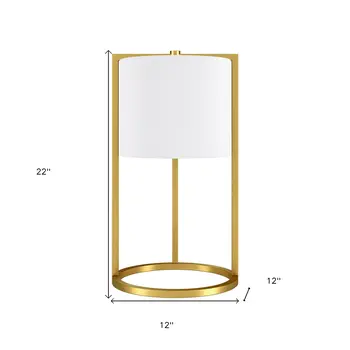 22" Brass Metal Table Lamp With White Drum Shade