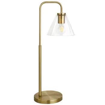 27" Brass Metal Arched Table Lamp With Clear Cone Shade