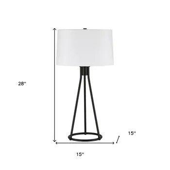 28" Black Metal Table Lamp With White Drum Shade