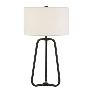 25" Black Metal Table Lamp With White Drum Shade