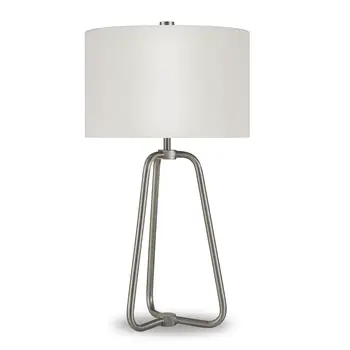 25" Nickel Metal Table Lamp With White Drum Shade