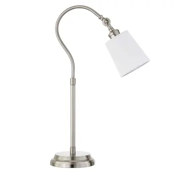 25" Nickel Metal Arched Table Lamp With White Drum Shade