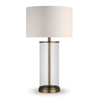 28" Brass Glass Table Lamp With White Drum Shade