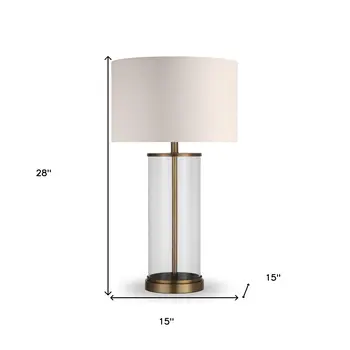 28" Brass Glass Table Lamp With White Drum Shade