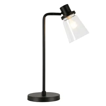 21" Black Metal Arched Table Lamp With Clear Cone Shade