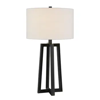 24" Black Metal Table Lamp With White Drum Shade