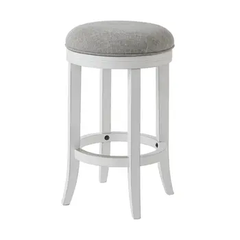 25" Gray And Antiqued White Solid Wood Swivel Backless Counter Height Bar Chair