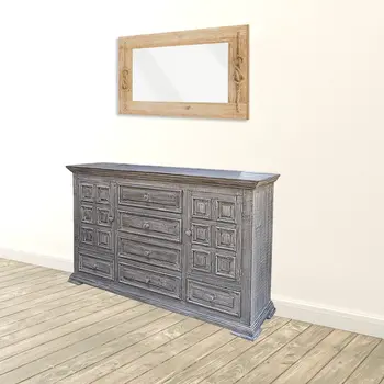 69" Gray Solid Wood Six Drawer Triple Dresser