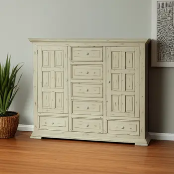 64" White Solid Wood Seven Drawer Gentlemans Chest