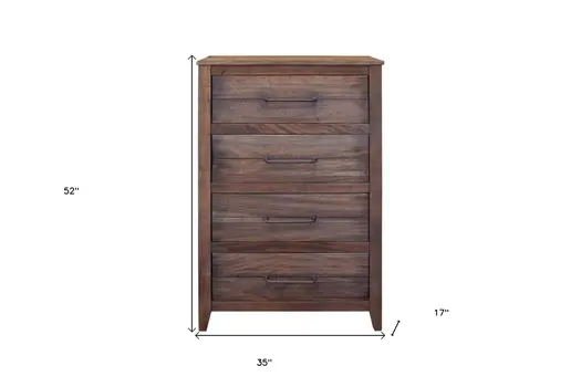 35" Brown Solid Wood Four Drawer Chest