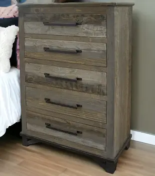 37" Gray Solid Wood Five Drawer Chest