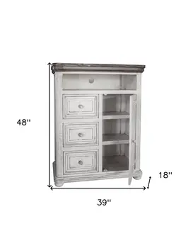 39" Off White Solid Wood Three Drawer Gentlemans Chest