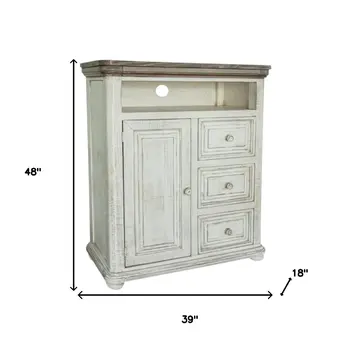 39" Off White Solid Wood Three Drawer Gentlemans Chest