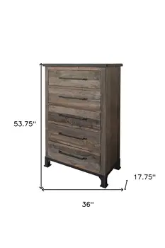 36" Gray Solid Wood Five Drawer Dresser