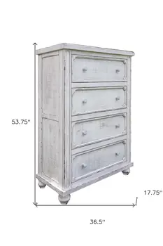 37" Antiqued White Solid Wood Four Drawer Chest