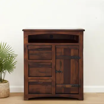 43" Brown Solid Wood Three Drawer Gentlemans Chest