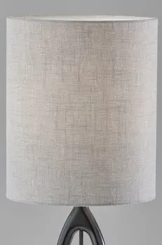 28" Black Solid Wood Round Table Lamp With Gray Drum Shade