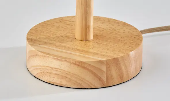 28" Natural Solid Wood Round Table Lamp With Beige Drum Shade