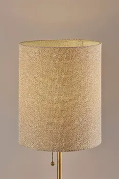 28" Black and Gold Marble and Metal Table Lamp With Beige Drum Shade