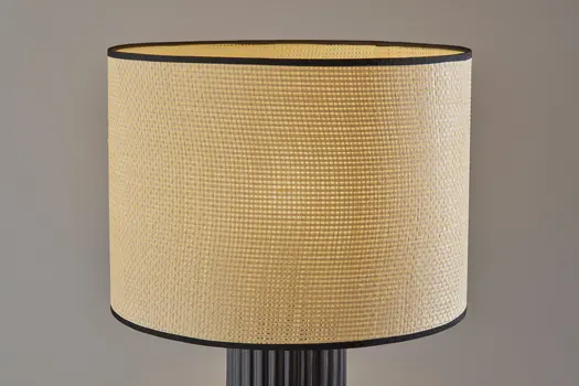 29" Black Ceramic Cylinder Table Lamp With Beige Drum Shade
