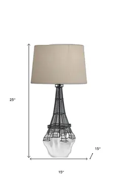 25" Black Acrylic Paris Desk Table Lamp With White Drum Shade