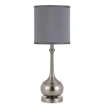 25" Nickel Metal Round Table Lamp With Gray Cone Shade