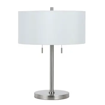 24" Nickel Metal Two Light Table Lamp With White Empire Shade
