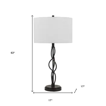 30" Black Metal Candlestick Table Lamp With Off White Drum Shade