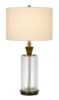 30" Clear Metal Table Lamp With White Empire Shade