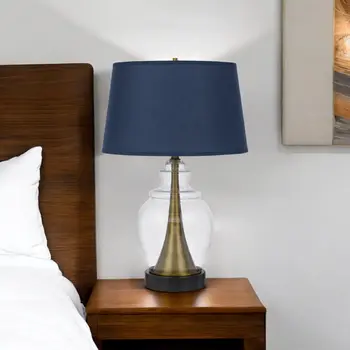 30" Black Metal Urn Table Lamp With Navy Blue Empire Shade