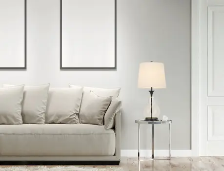 28" Clear Metal Table Lamp With White Empire Shade