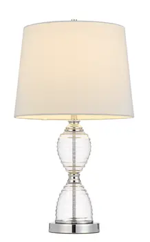 24" Clear Metal Table Lamp With White Empire Shade