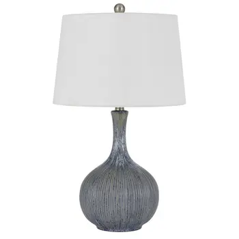 25" Stone Ceramic Round Table Lamp With White Empire Shade