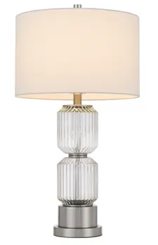 28" Nickel Metal Table Lamp With White Drum Shade