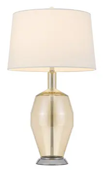 29" Nickel Metal Round Table Lamp With White Drum Shade