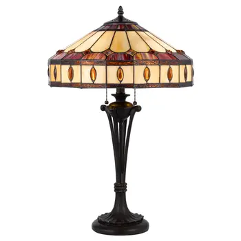 26" Black Metal Two Light Candlestick Table Lamp With Ivory and Red Dome Shade