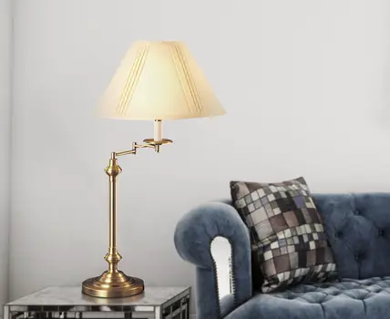 30" Bronze Metal Swing Arm Table Lamp With Off White Empire Shade