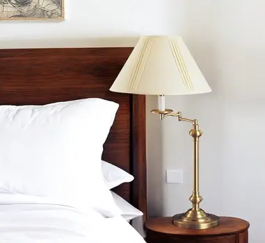 30" Bronze Metal Swing Arm Table Lamp With Off White Empire Shade