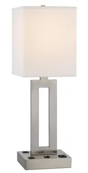24" Nickel Metal Desk Usb Table Lamp With White Drum Shade