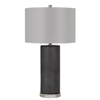 27" Black Metal Table Lamp With Gray Drum Shade