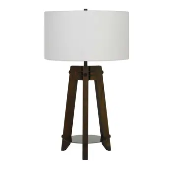 32" Brown Metal Tripod Table Lamp With Off White Drum Shade